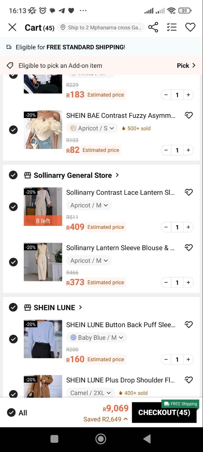 shein cart - $125