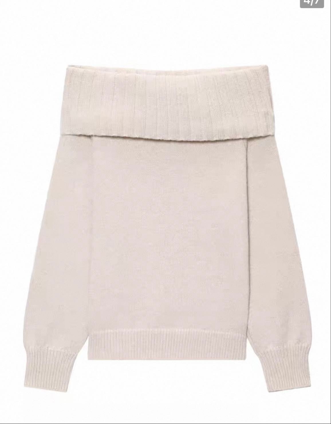 beige knit off shoulder sweater