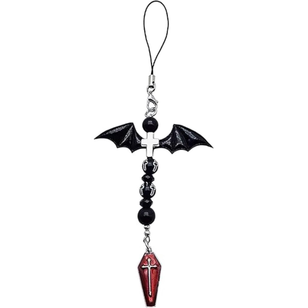 1 colgante de cadena negra para teléfono celular, dije gótico Y2K para teléfono, llavero kawaii, para bolsa, bonito accesorio para mujer, correa de guitarra, cordón con cuentas, llavero - Accesorio elegante: este colgante negro de cadena para teléfono móvil de 1 pieza añade un toque de estilo gótico y Y2K a cualquier atuendo o bolso.