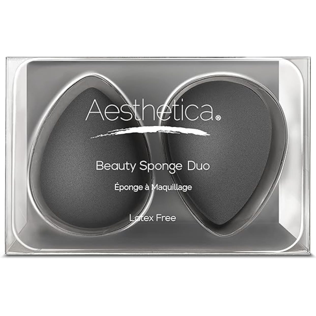 Aesthetica Cosmetics Beauty Sponge Blender - Licuadora de esponja de maquillaje sin látex y vegana, para aplicación en polvo, crema o líquido (paquete de 2) - Hecho de espuma sin látex y 100% vegano y libre de crueldad. Esta esponja de maquillaje es fácil de usar y fácil de limpiar, por lo que es una gran opción desde aficionados hasta profesionales. Es fácil optimizar tu rutina de belleza utilizando esta esponja de belleza multifuncional.