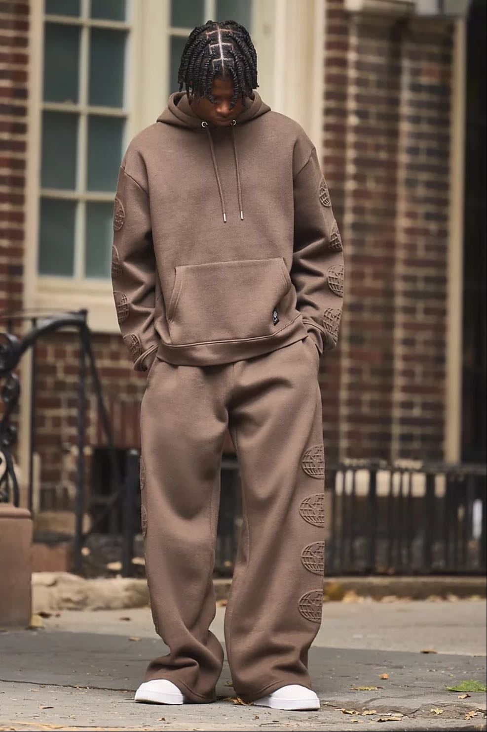navy tracksuit in brown