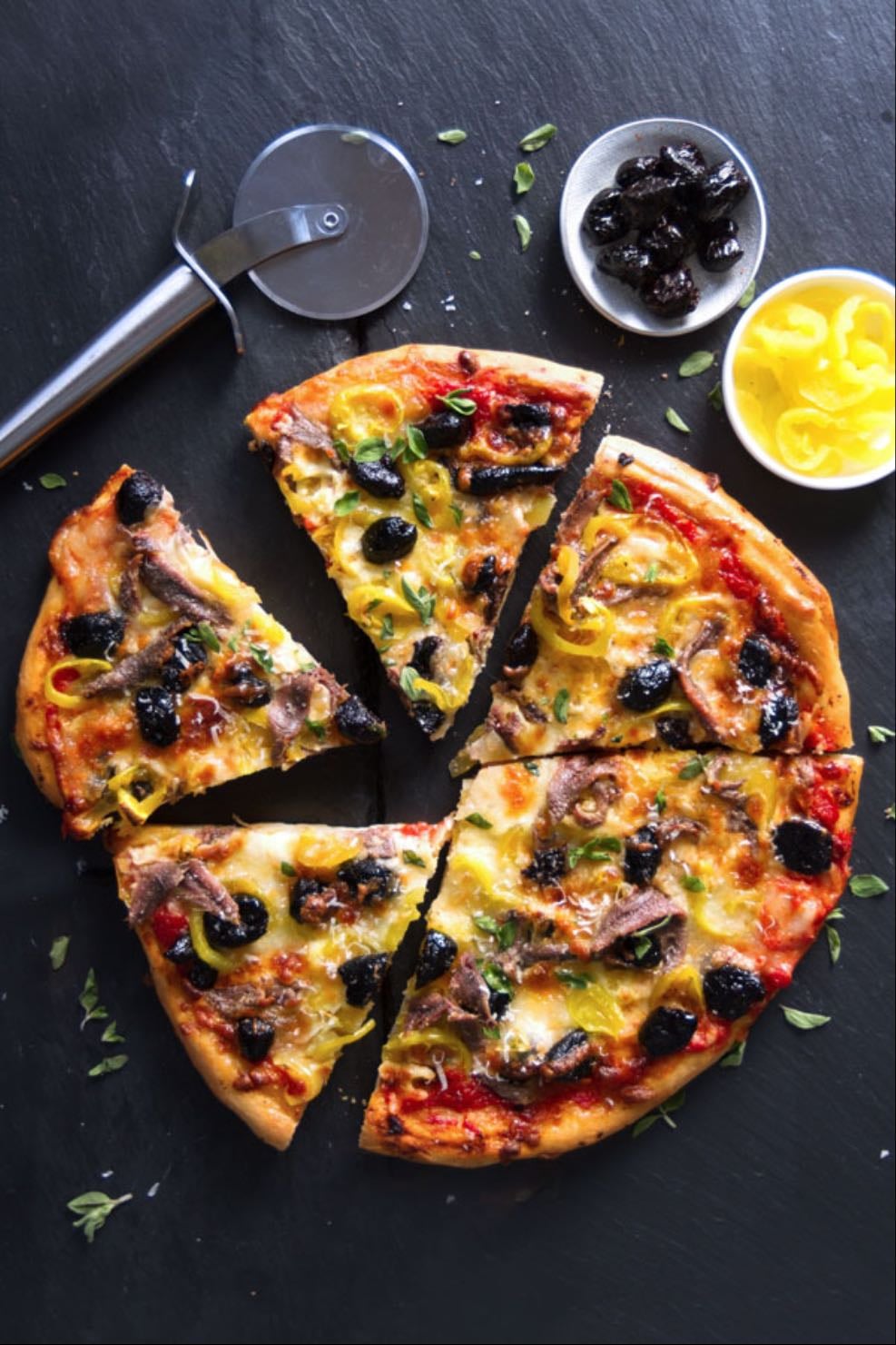 Olive and Anchovy and Tuna Pizza - maybe pepperoni