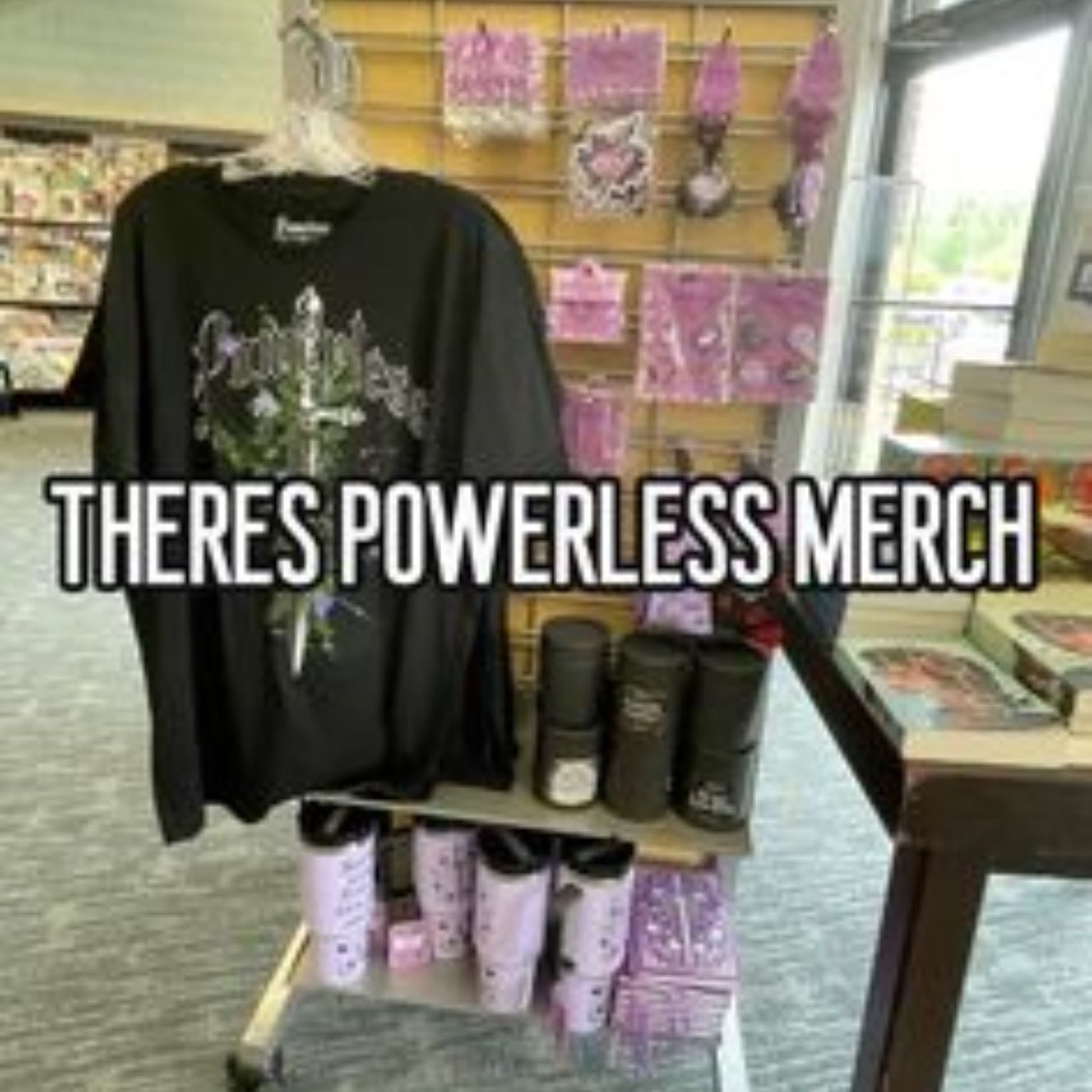 powerless merch - tote, bracelet, book ends