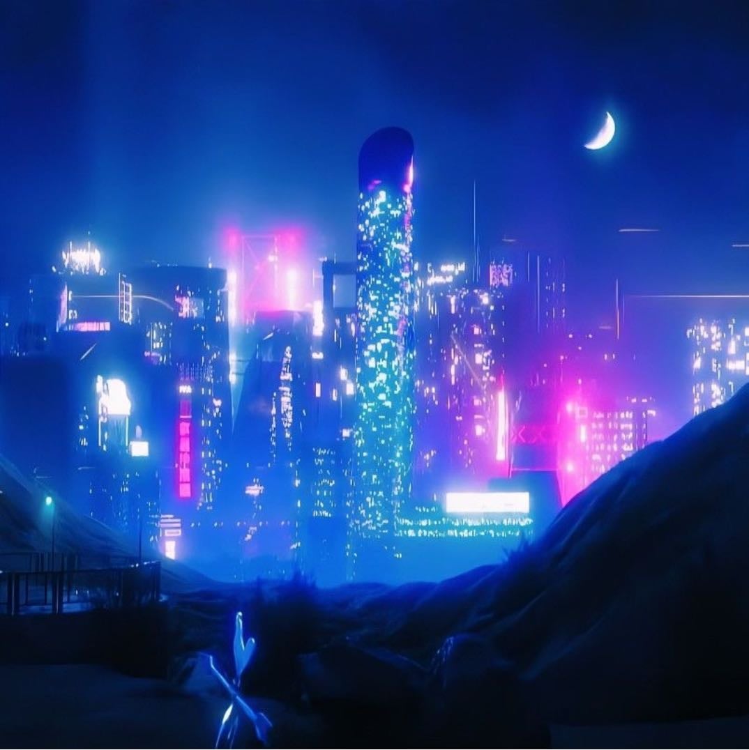 cyberpunk - Representa un futuro urbano distópico, lleno de energía y misterio.
