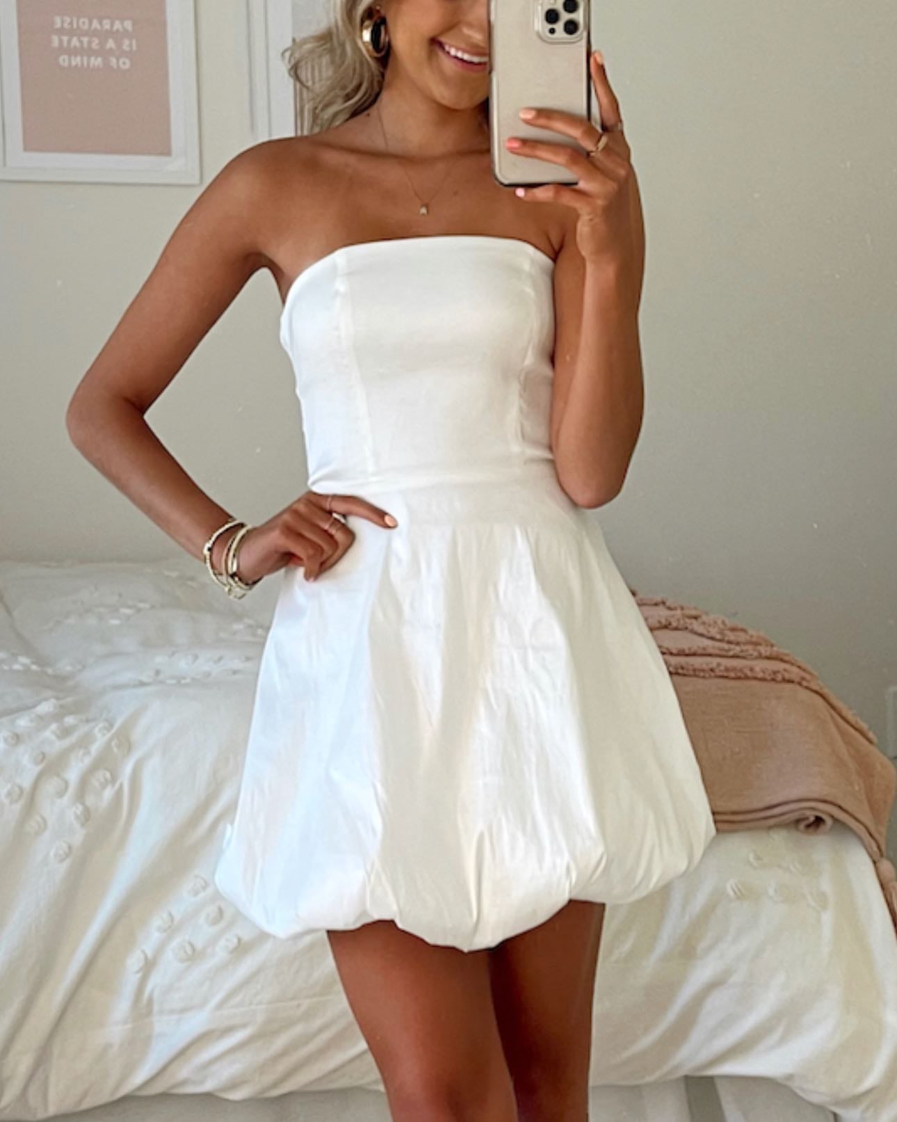 strapless white dress