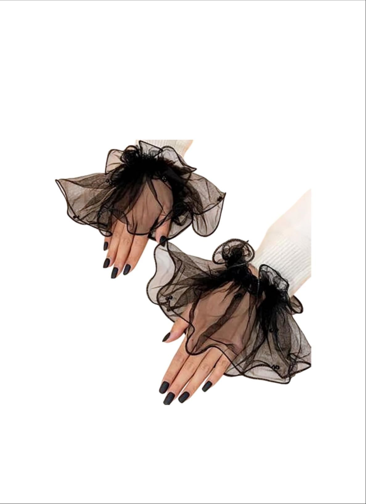 Pearl Lace Mesh hand Sleeves Cuffs Elastic Bracelet Elegant Party Bride Wedding Women Girls Gloves Accessories