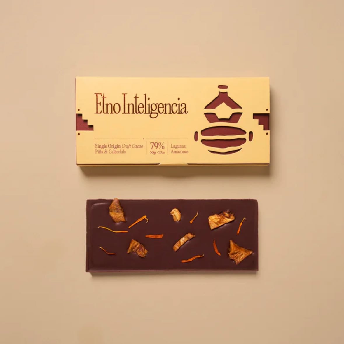 Chocolate Etno Inteligencia - S/19 - Chocolate 79% Amazonas con piña y calendula