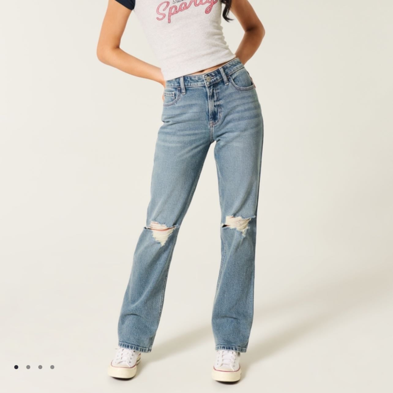 ripped high rise straight jeans - hollister $57.95