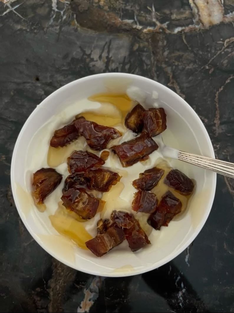 dates, greek yougurt and honey