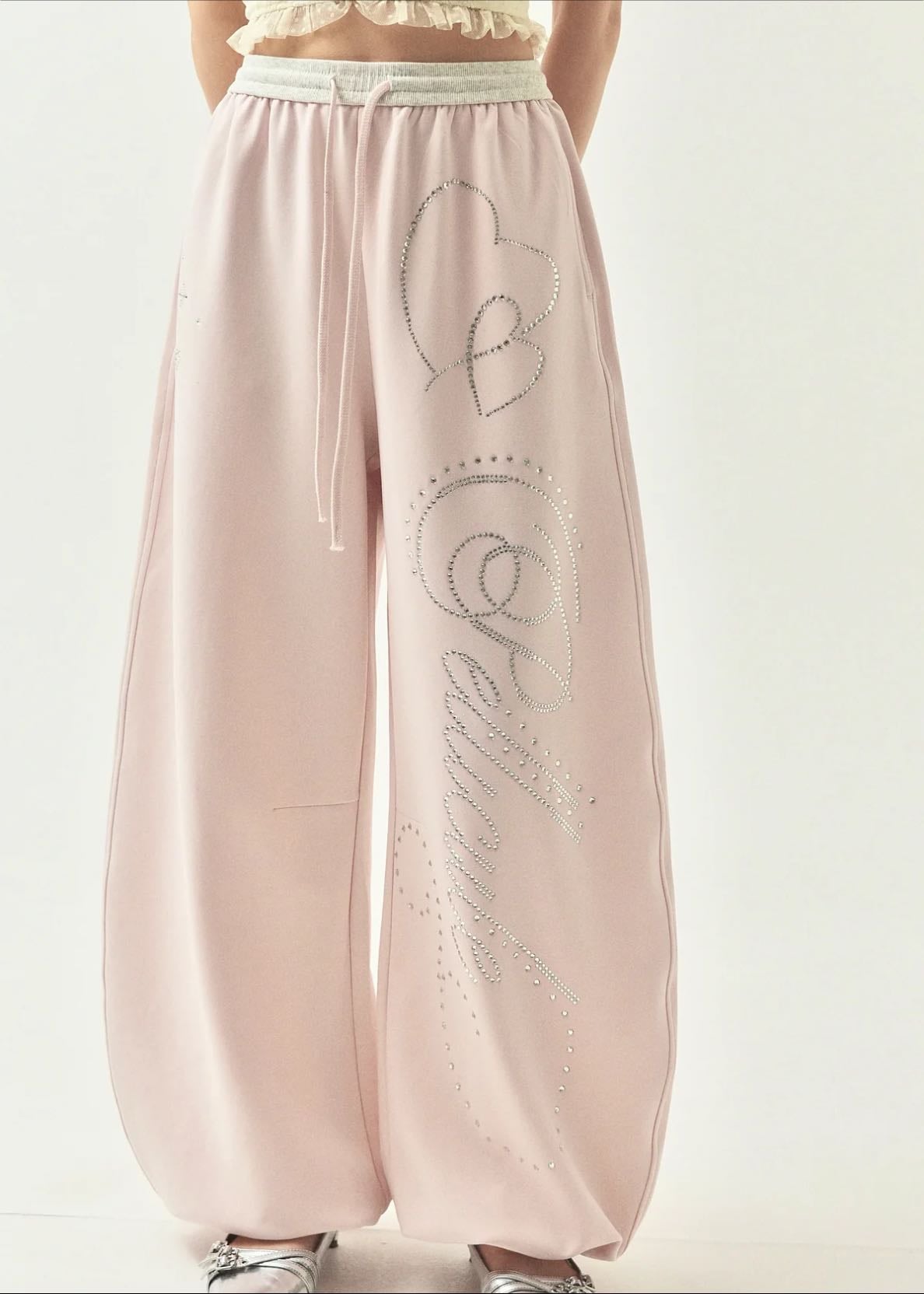 stone deco sweat pants - pellicule - (babypink, grey)