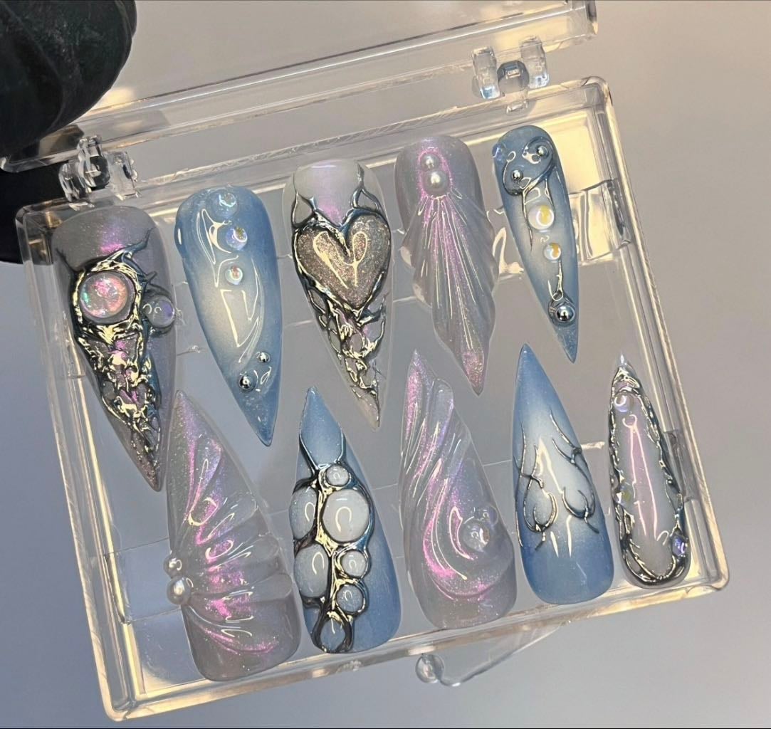 Blue mermaid press ons - Lily Nails Art