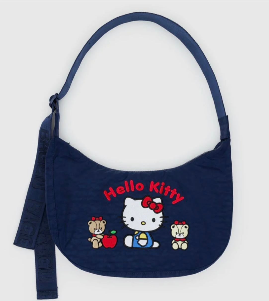 Medium Nylon Crescent Bag - Embroidered Hello Kitty & Teddy - Baggu