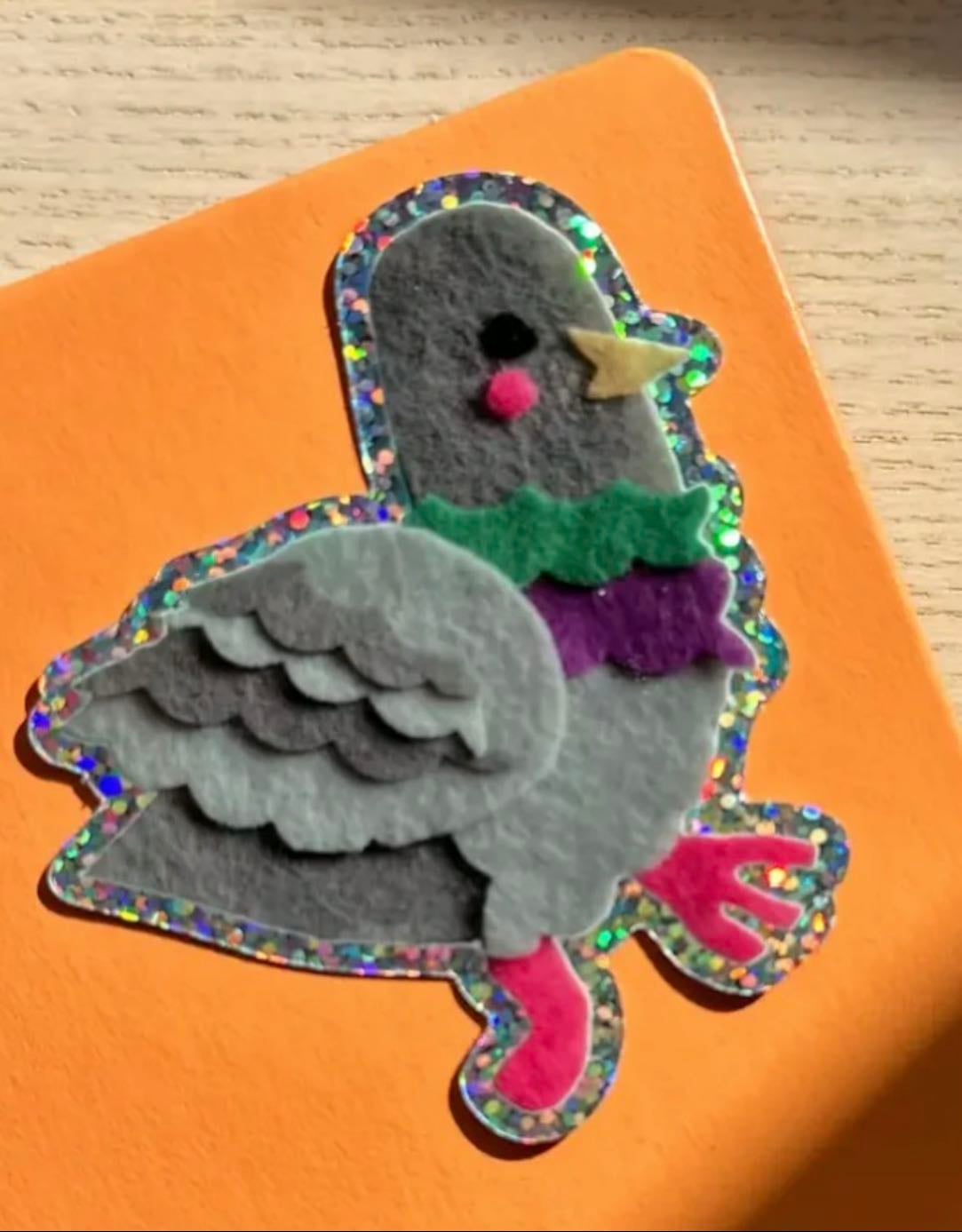 Pigeon Glitter Vinyl Sticker - Shellflower