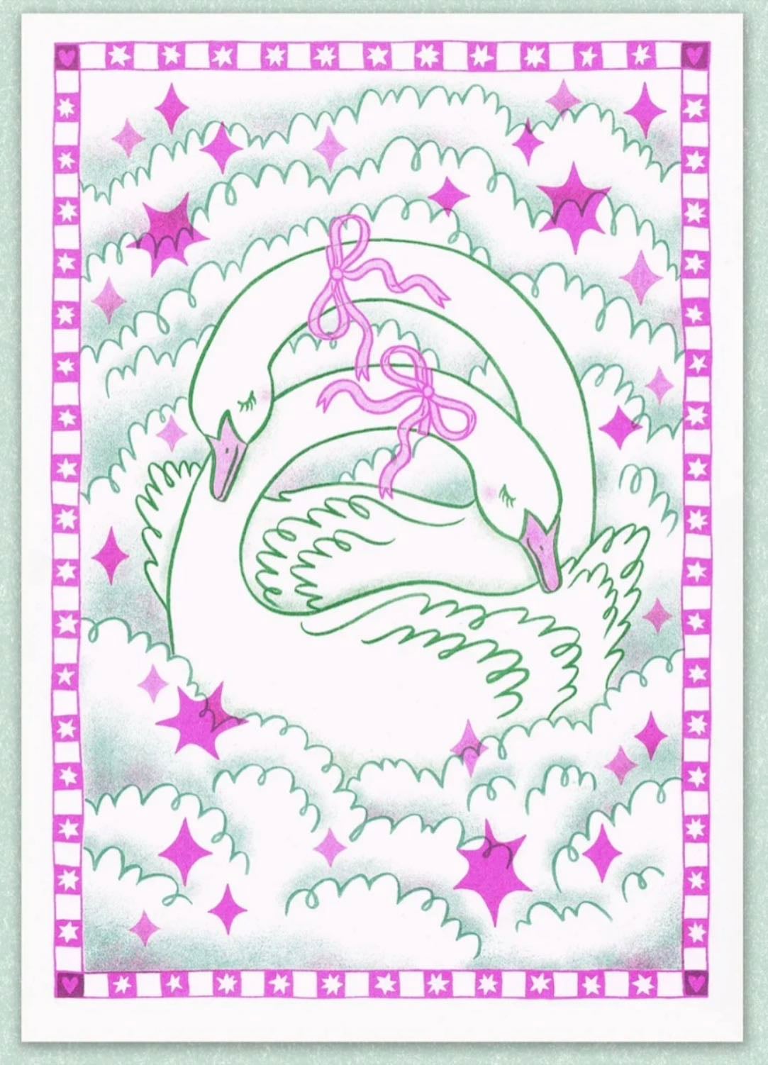Serene Swans A4 Risograph Print - Ashley Ronning