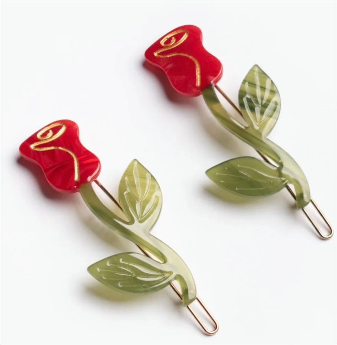 Red Rose Barrette Set - Winona Irene
