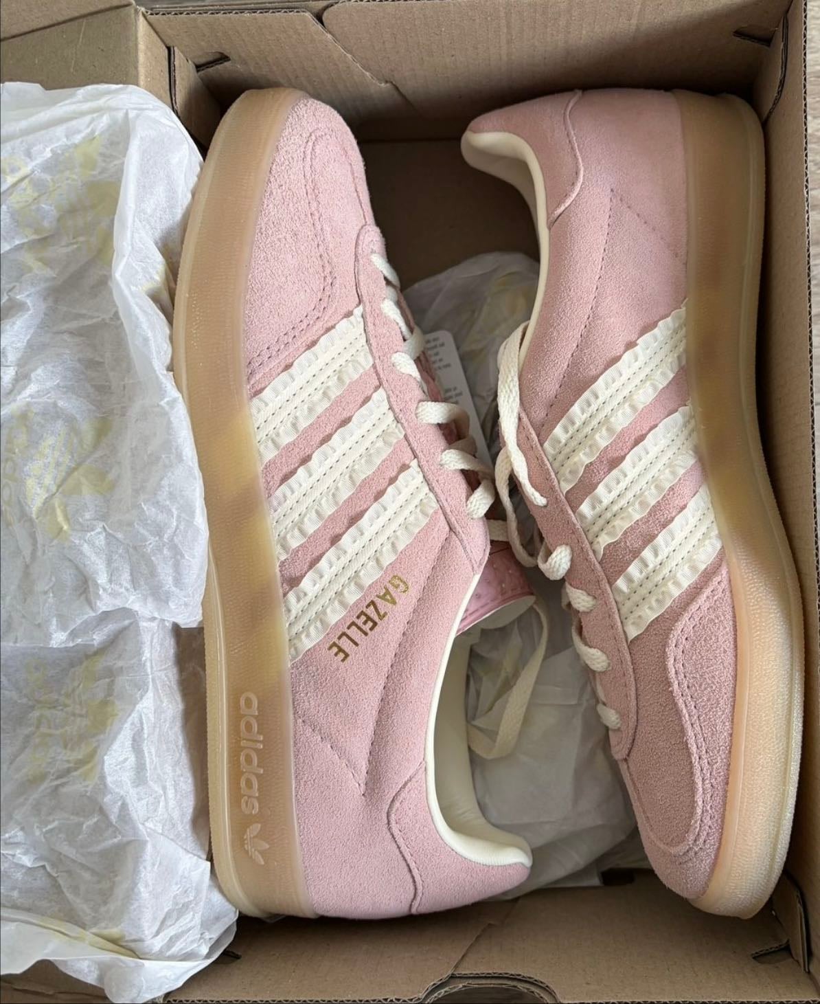 pink ruffle adidas gazelles