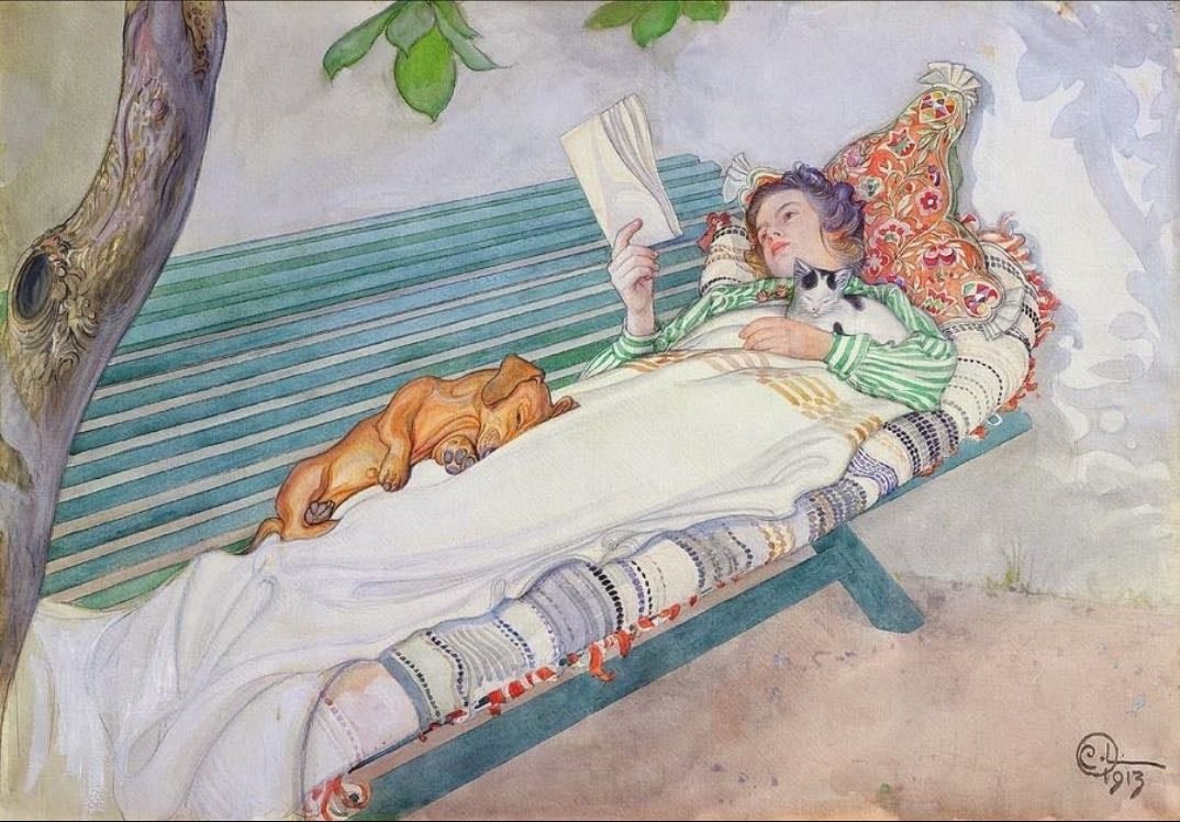 Woman Lying on a Bench - Carl Larsson