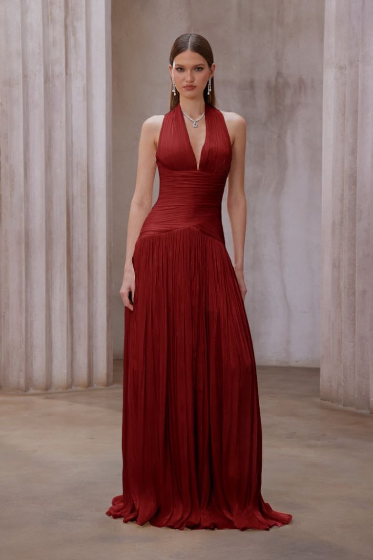 Uranie Red Gathered Maxi Dress - Miss Rosier