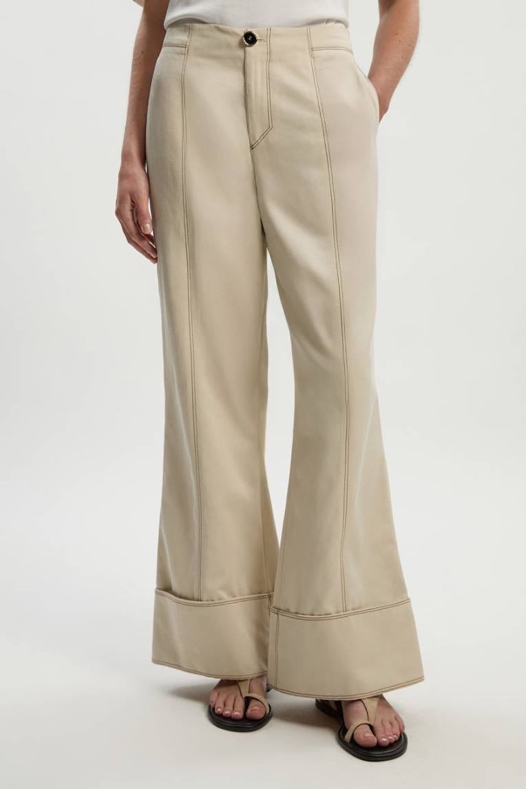 Tencel Cotton Contrast Stitch Woven Straight Leg Trouser - KAREN MILLEN
