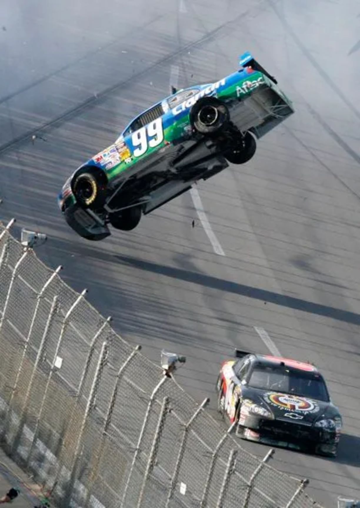 Talladega - Brad's first win, driving 09 car. Several wrecks at the end, including Brad clipping Carl coming to line. Carl hit Newman and flew into catch fence. Dale in 2nd