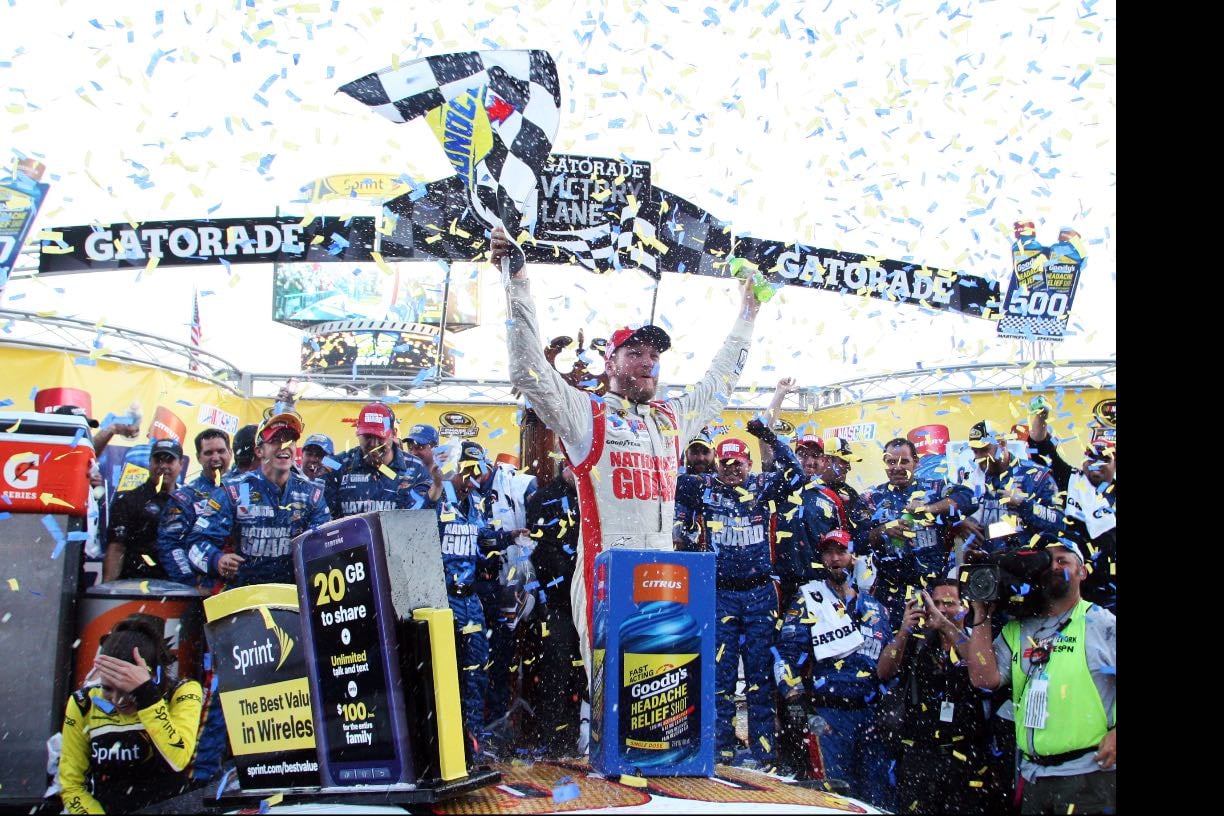 Martinsville 2 - Must see. Jr missed final four but gets first M-Ville win. Emotional victory. Stewart stayed out on final yellow and Dale bumped him to get lead and hold off 24