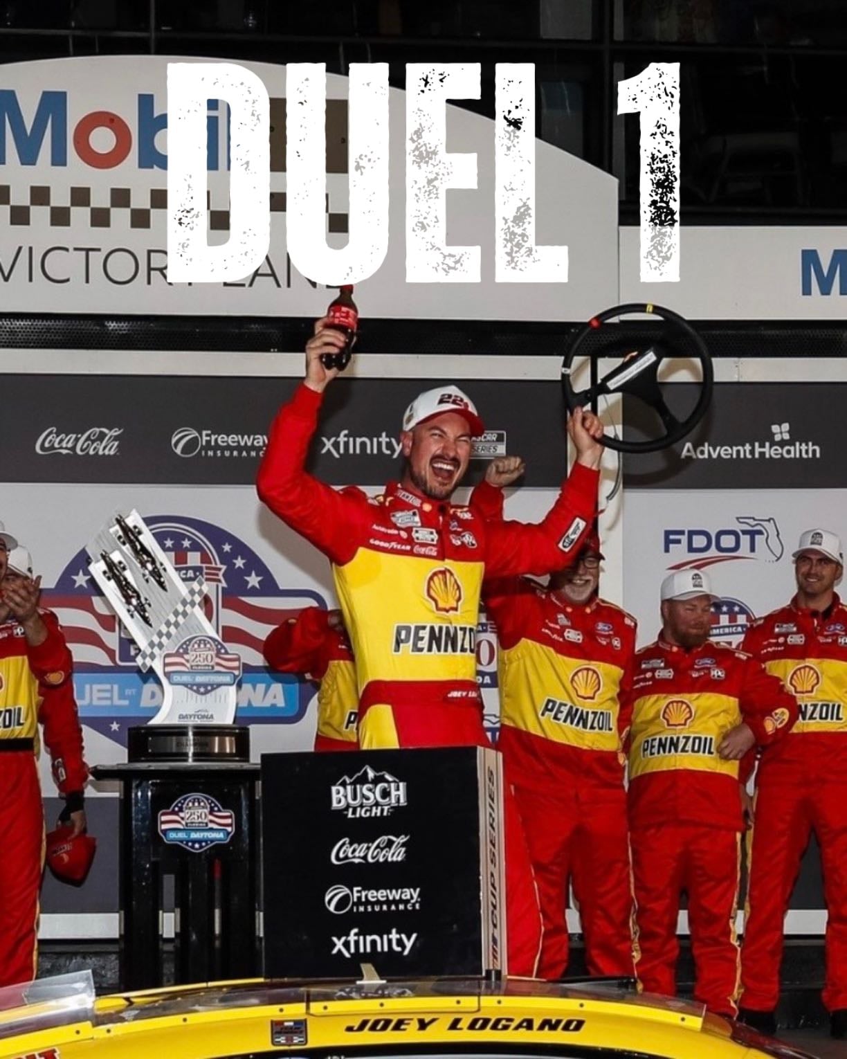 Daytona Duel 1 - Race ends under caution with Blaney pushing Logano. Fox is dumb following open cars, forgetting Mears who gets in over LaJoie who wrecked final lap