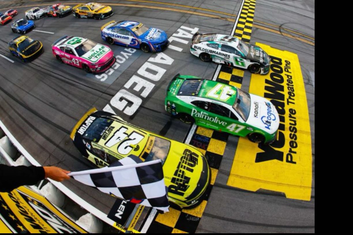 Talladega 2 - A typical Talladega race. Pack racing, hard to pass. Although at point they were four wide. Big wreck takes out a lot. Close finish with BK and Byron