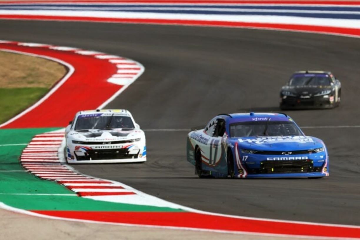 COTA - Overtime restart. SVG bumps Hill out of lead but can't capitalize. Larson waits in 3rd and passes both to win. SVG penalized for cutting s's