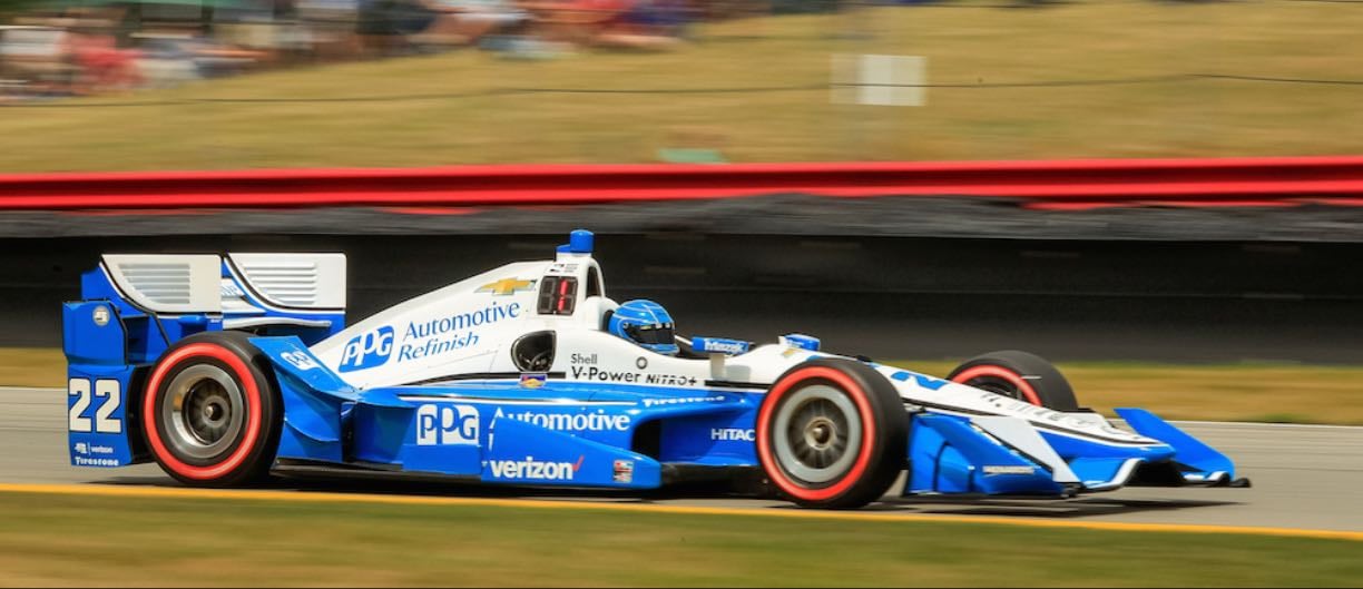 Mid-Ohio - Dixon makes aggressive move on Helio and goes out. Simon passed Power at around lap 70 and held on with no more cautions