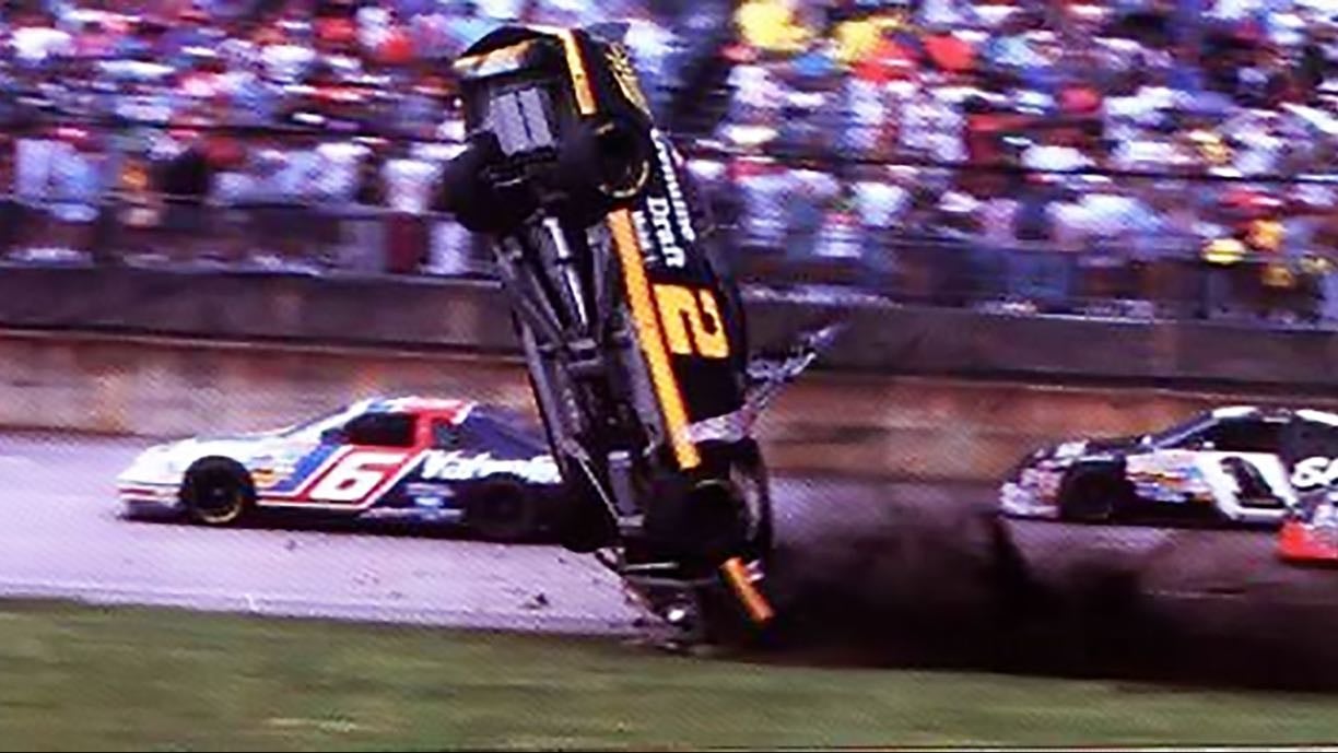 Talladega 1 - Good pack racing with minimal cautions. Weather forces red flag and they have one lap shootout. Irvan wins with Wallace flipping while crossing finish line