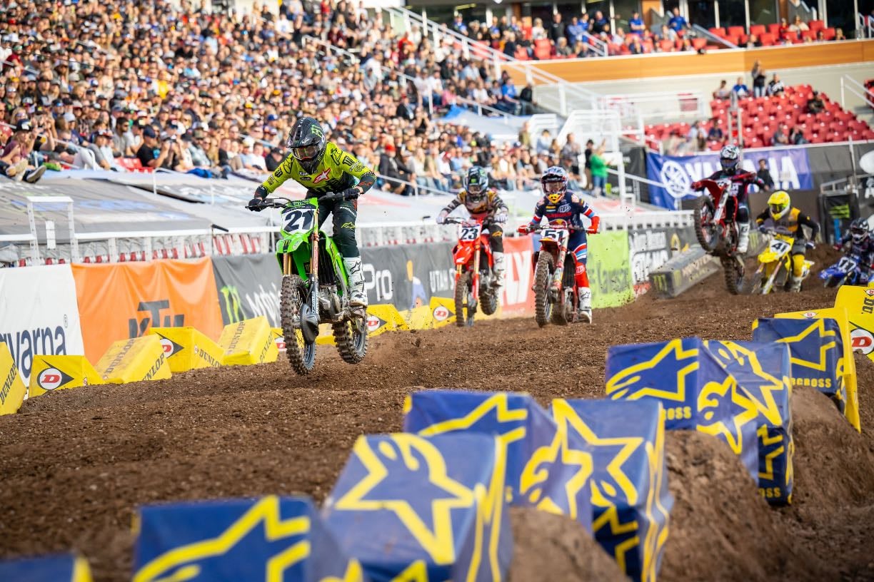 Salt Lake City - Screw Justin Barcia. He runs into Malcolm with the two fighting for 3rd in championship. Malcolm hangs on though. KTM also had mix ups. 21 dominated