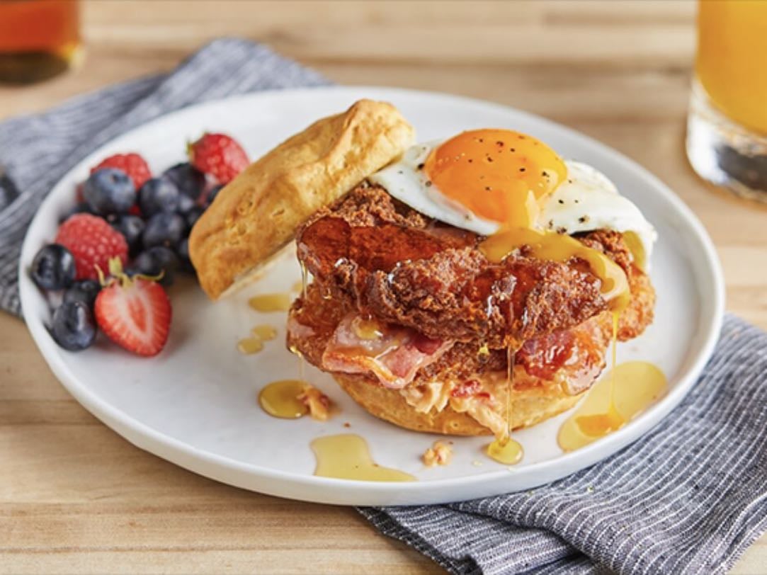 Breakfast burger hot chicken