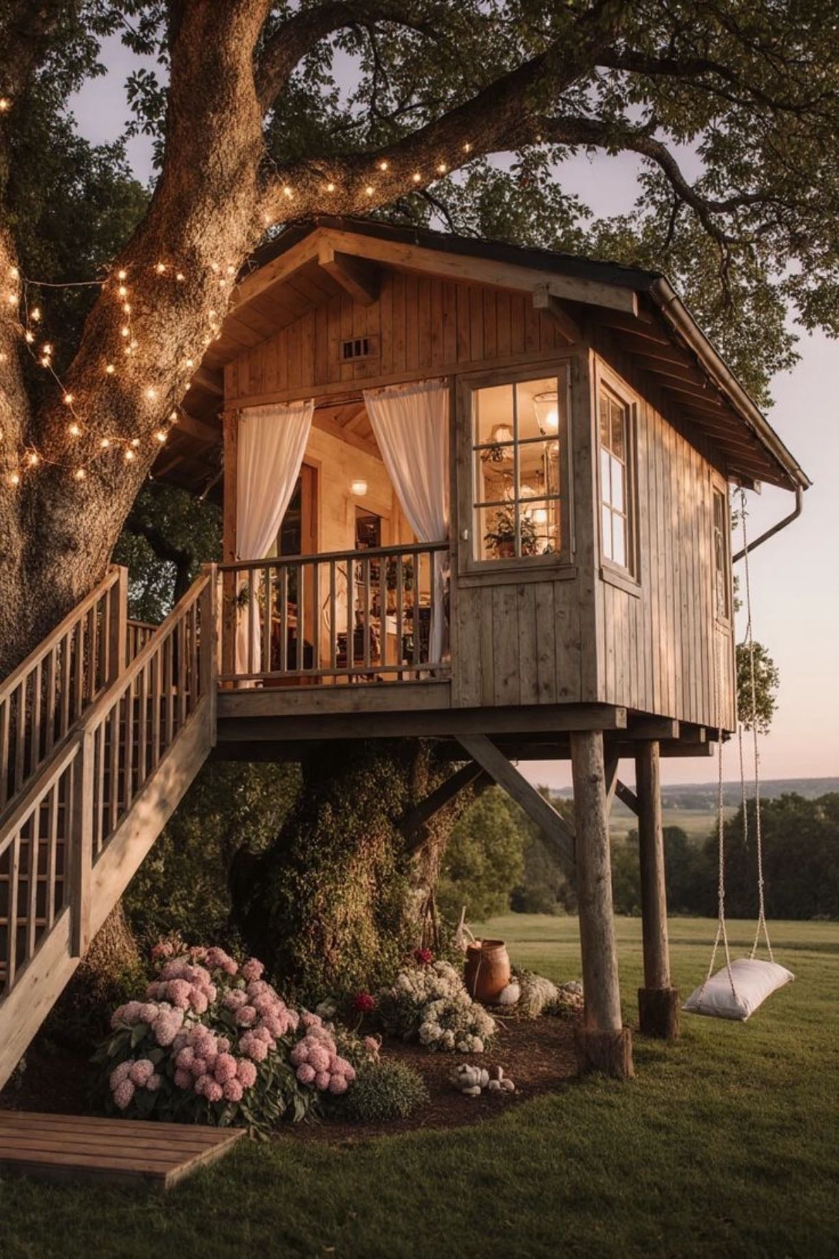 Casita en el Árbol - La casita en el árbol sería el detalle más mágico. Pequeñita, acogedora, con ese aire de fantasía que convierte un simple jardín en un mundo secreto 🌳
