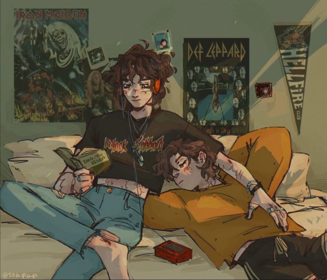 bright red days - Part 2
The days stretch on, golden and hot as May burns away into June and Steve, for whatever reason, is still hanging around Eddie.
In summer of 1984, Eddie learns five secrets about Steve.