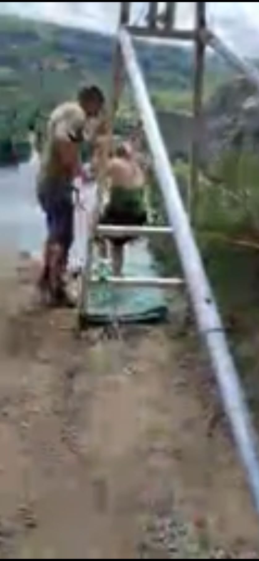 Zip lined into water