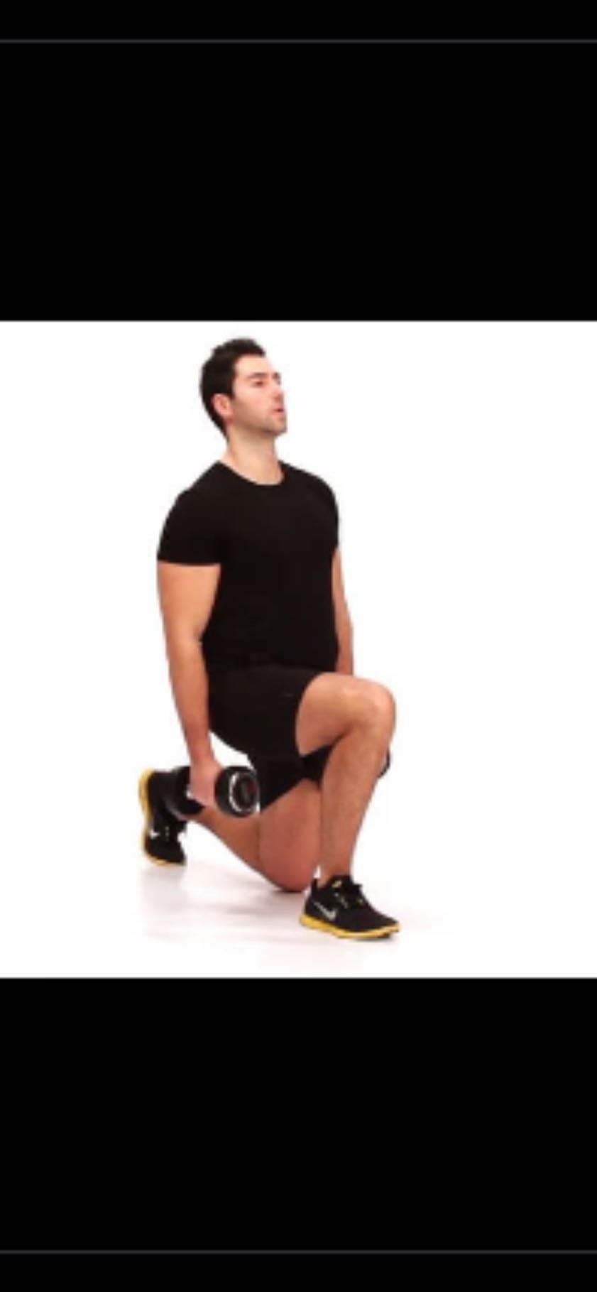 Dumbbell Lunge - Con mancuernas, el peso es el total (distribuir mitad en cada brazo)