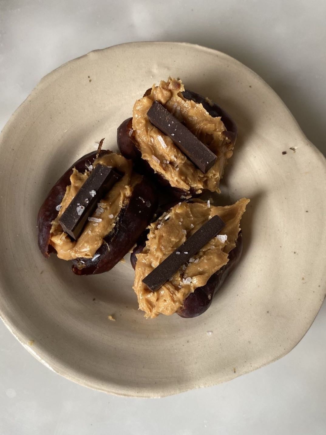 Dates + peanut butter + dark chocolate + salt