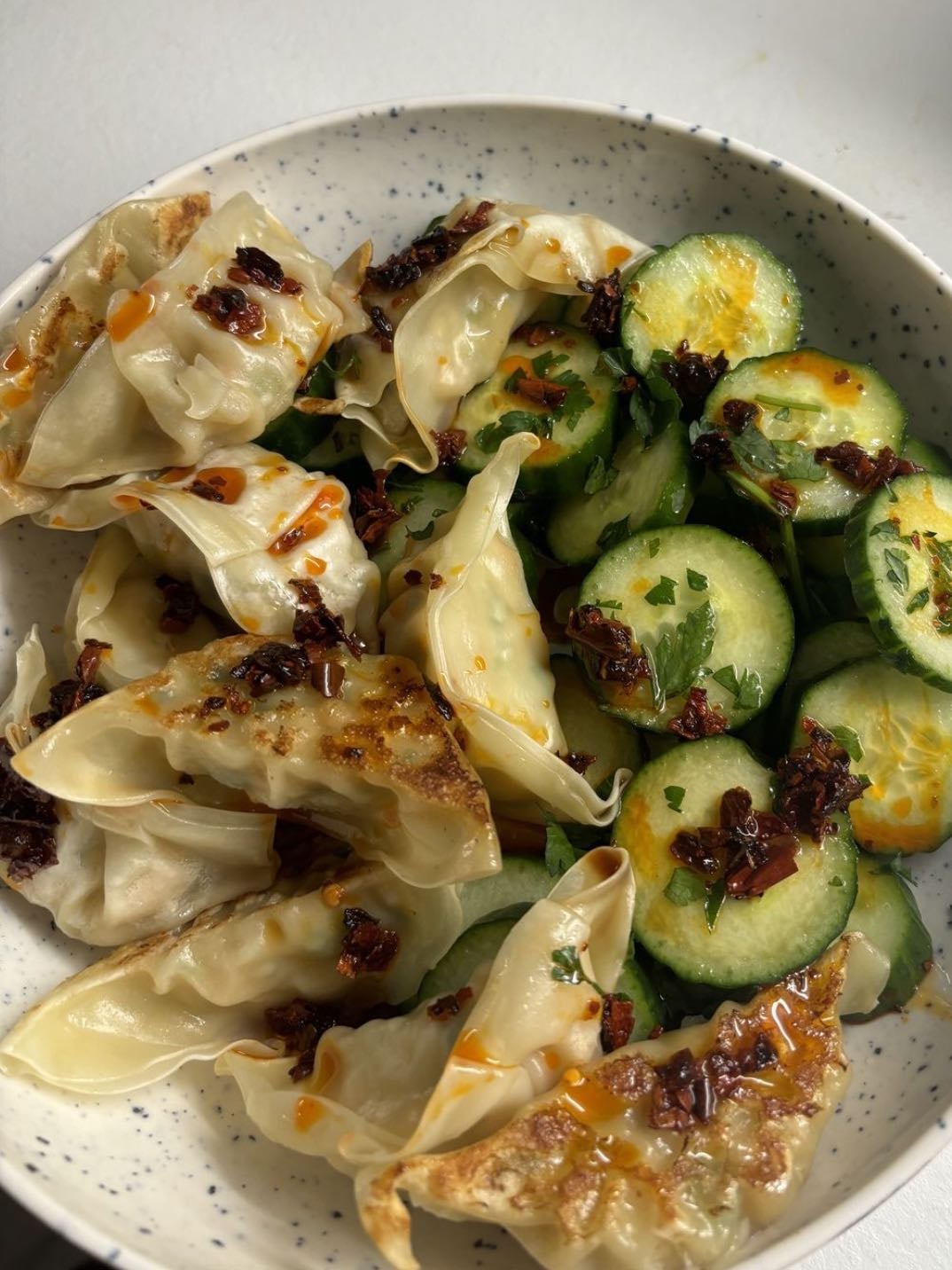 gyoza + cucumbers