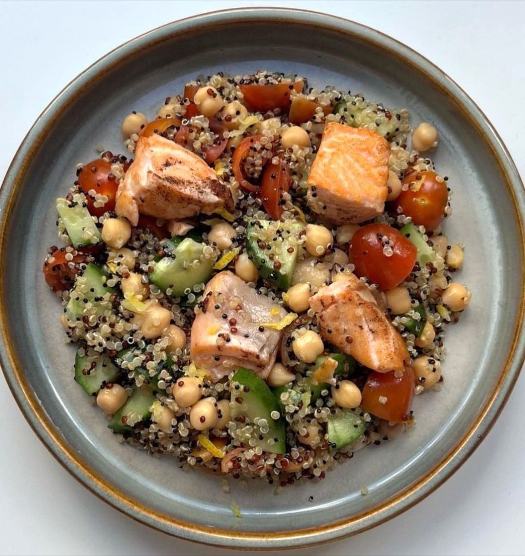 quinoa salad + salmon