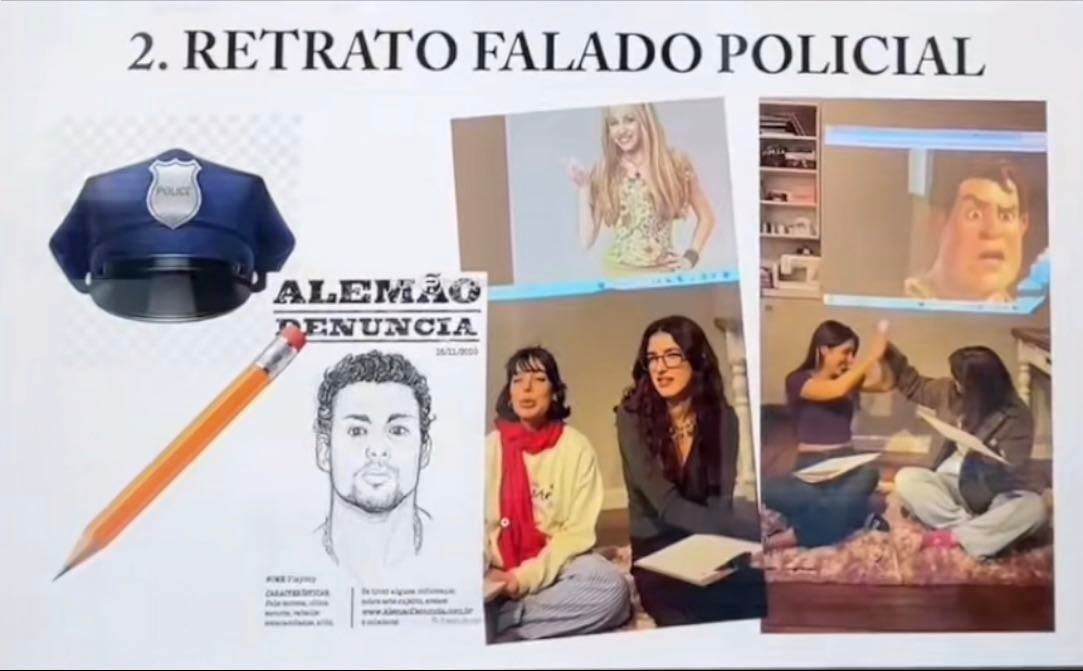 Retrato falado policial - A gente escolhe um famoso e descreve e a outra tem que desenhar alguΓ©m parecido sem saber quem Γ© pra tentar descobrir.