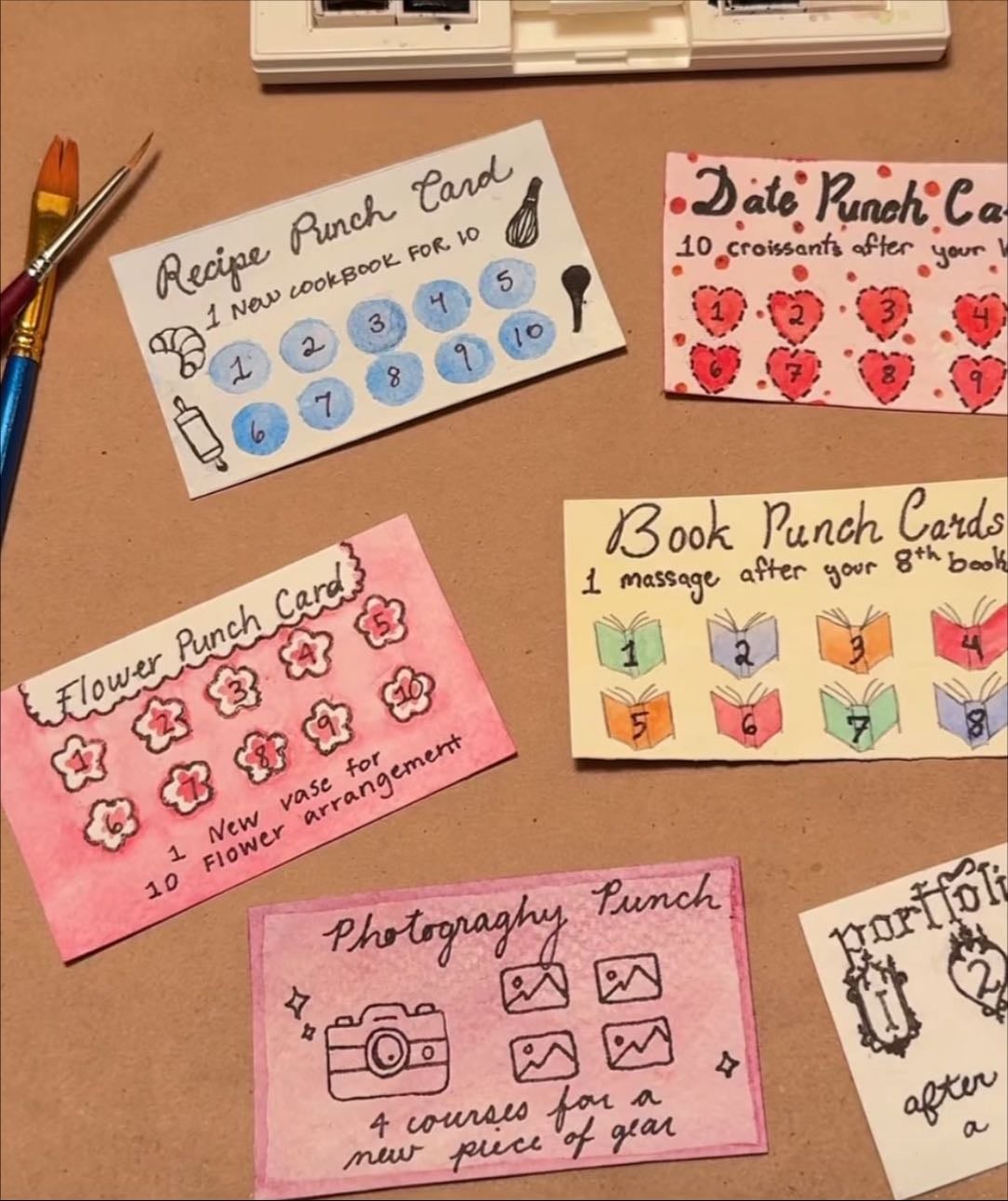 Fazer punch cards - SΓ£o cartΓ΅es de fidelidade, sΓ³ que personalizado com o que a gente quiser. Fica muito bonitinho