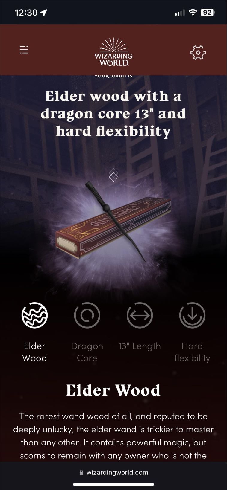 Elder Wood with Dragon Core - 13” with hard flexibility