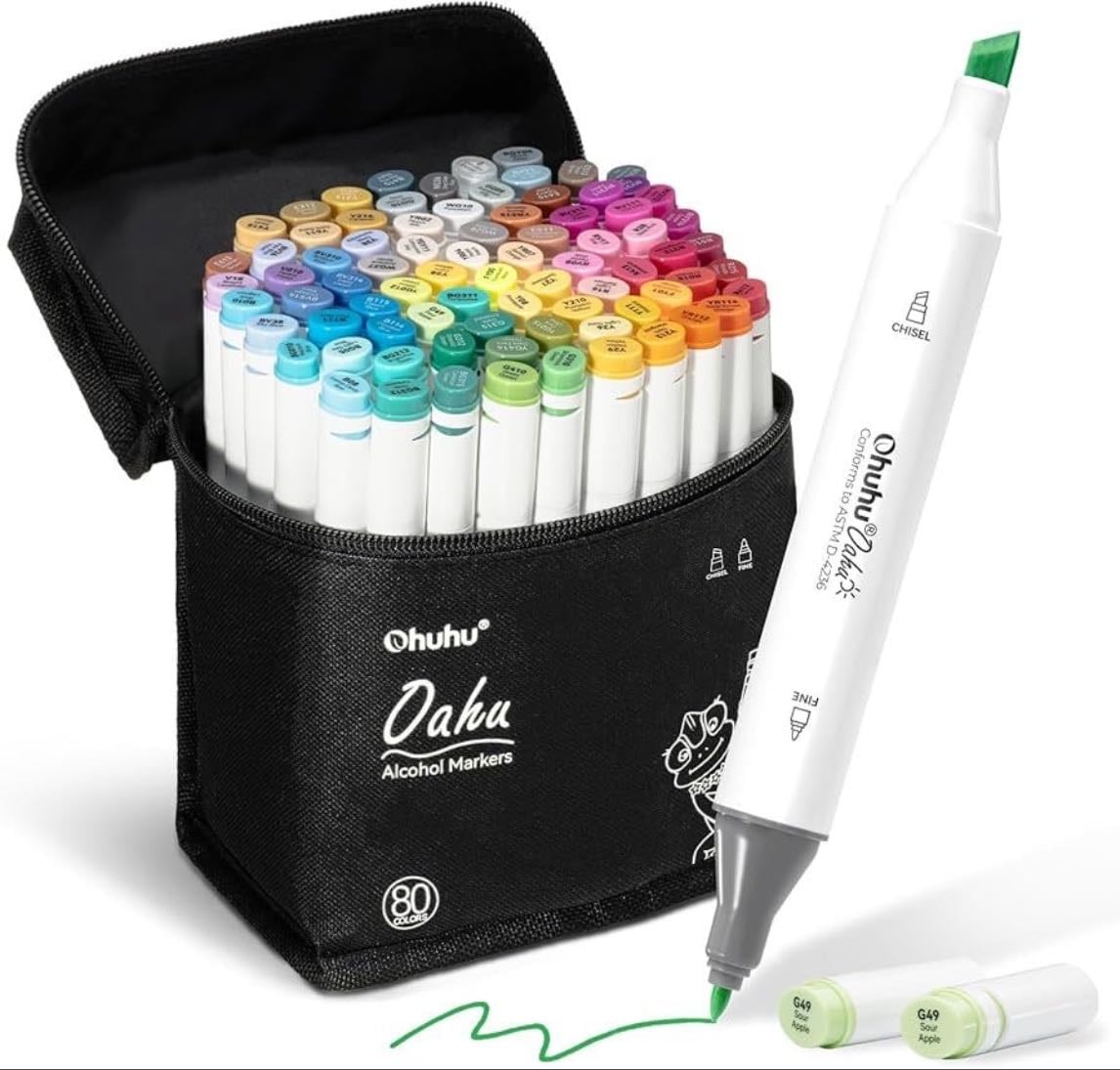 Plumones de Alcohol Ohuhu - 80 colores punta cincel y fina