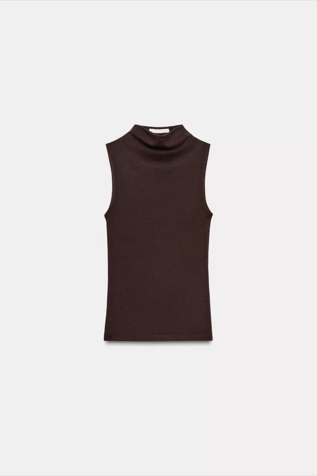 Top sans manches col montant chocolat €8.95 - Zara