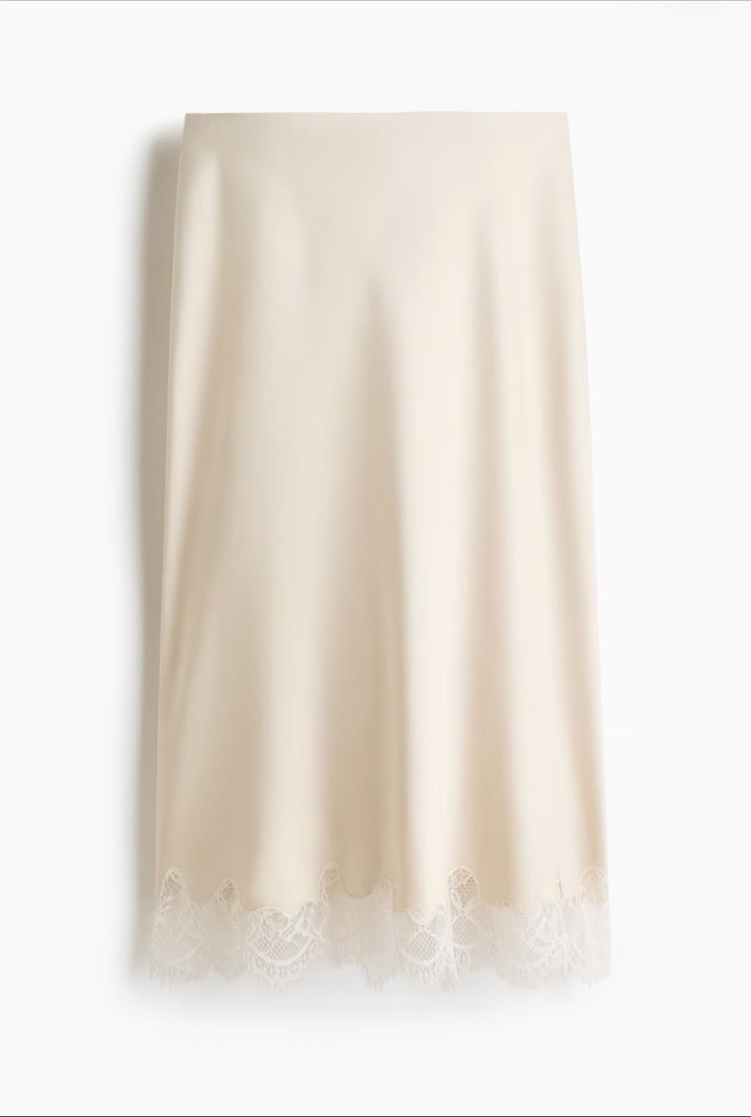 jupe longue blanche nacrée avec dentelle €29.99 - H&M