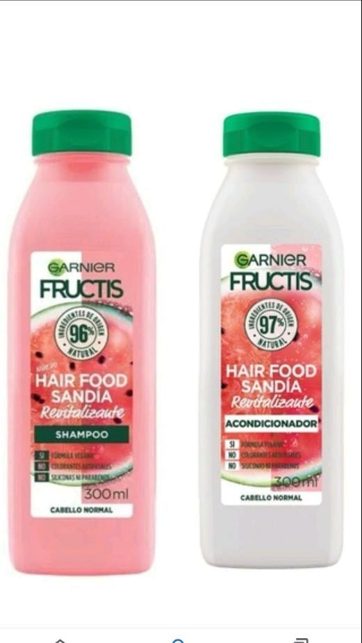 Fructis de sandía - Aporta al brillo
Sin colorantes
Sin parabenos
Sin siliconas
Deja el cabello muy lindo
Huele muy rico