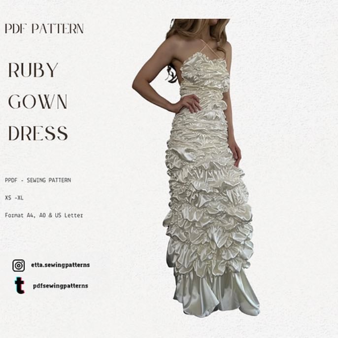 Ruby Gown Sewing Pattern PDF | Ball Gown with Shirring | Formal Evening Dress