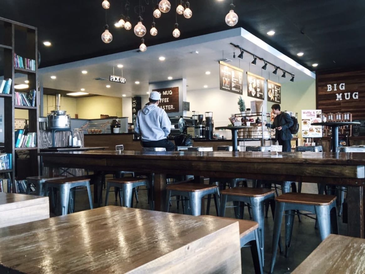 Big Mug Coffee Roaster - This cafe was made to work in—filled with massive group study tables and smaller individual work tables