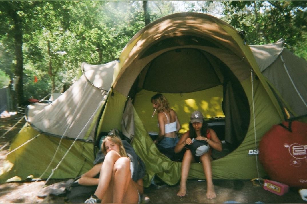waking up in a tent with your friends