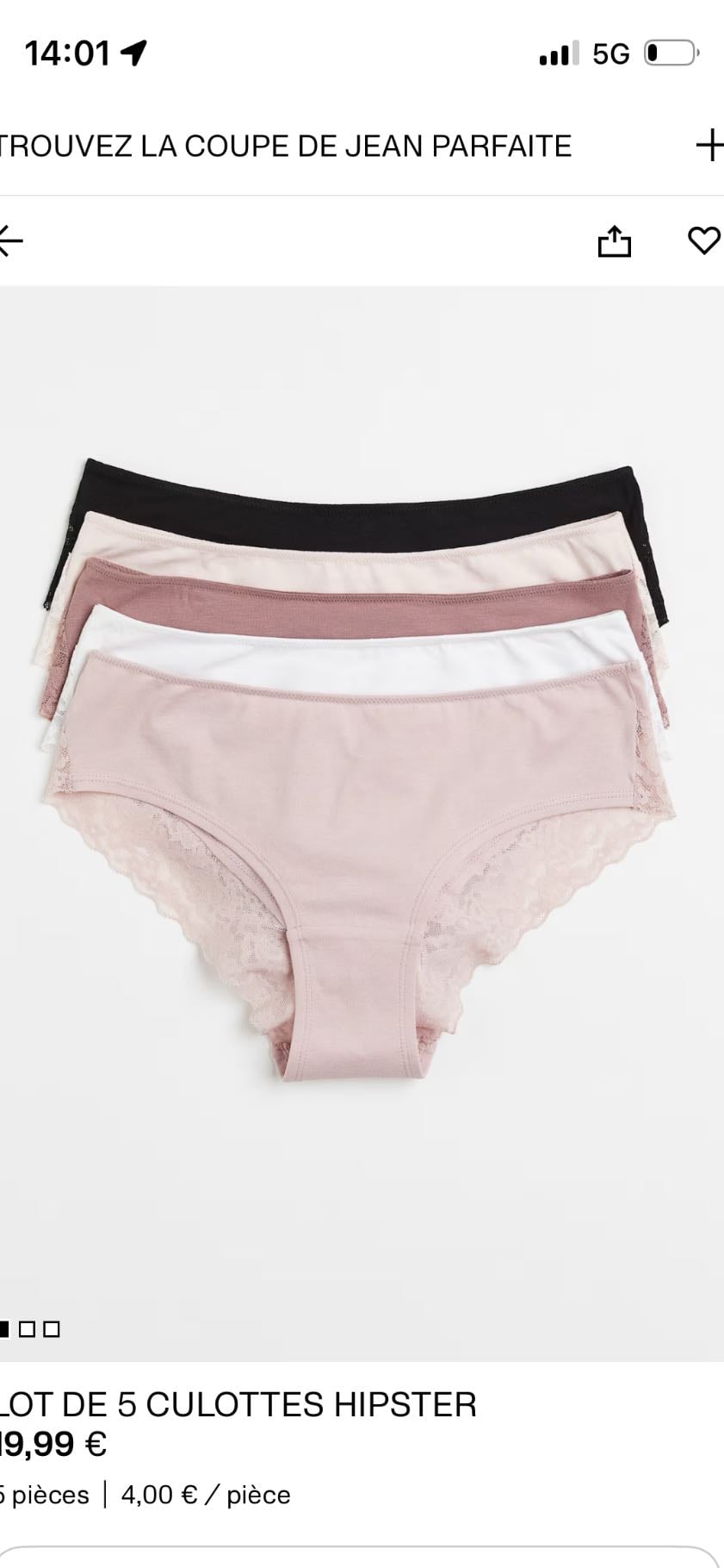 LOT DE 5 CULOTTES HIPSTER - 19€99